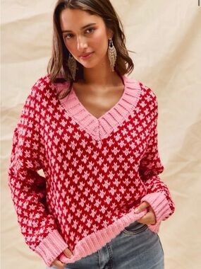 Altard state V-Neck Pink and Red Women's Sweater
